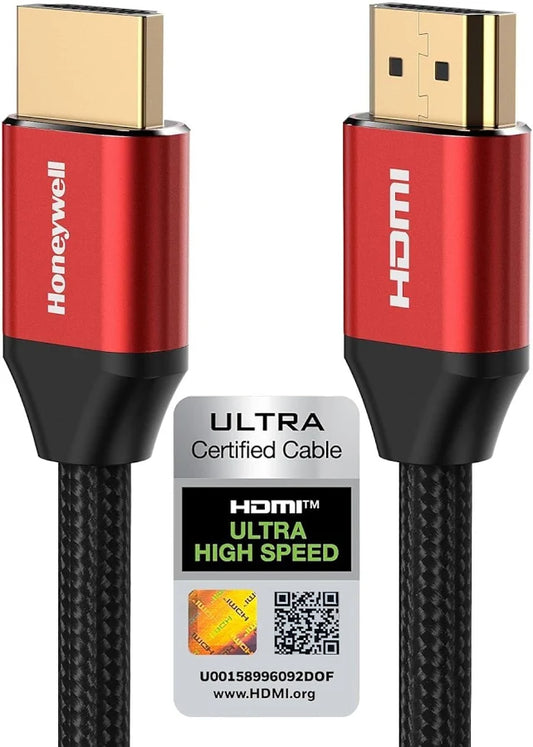 Honeywell HDMI Cable 2.1 with Ethernet, 8k@60Hz, 4k@120Hz UHD Resolution, 1 Mtr(3.3ft), 48 GBPS Transmission Ultra High Speed, Dolby DTS, eARC, 3D,Male-to-Male,Compatible with all HDMI-Enabled Devices
